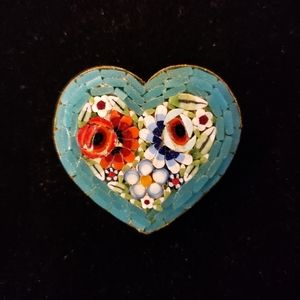 Millefiori Heart brooch - marked Italy
